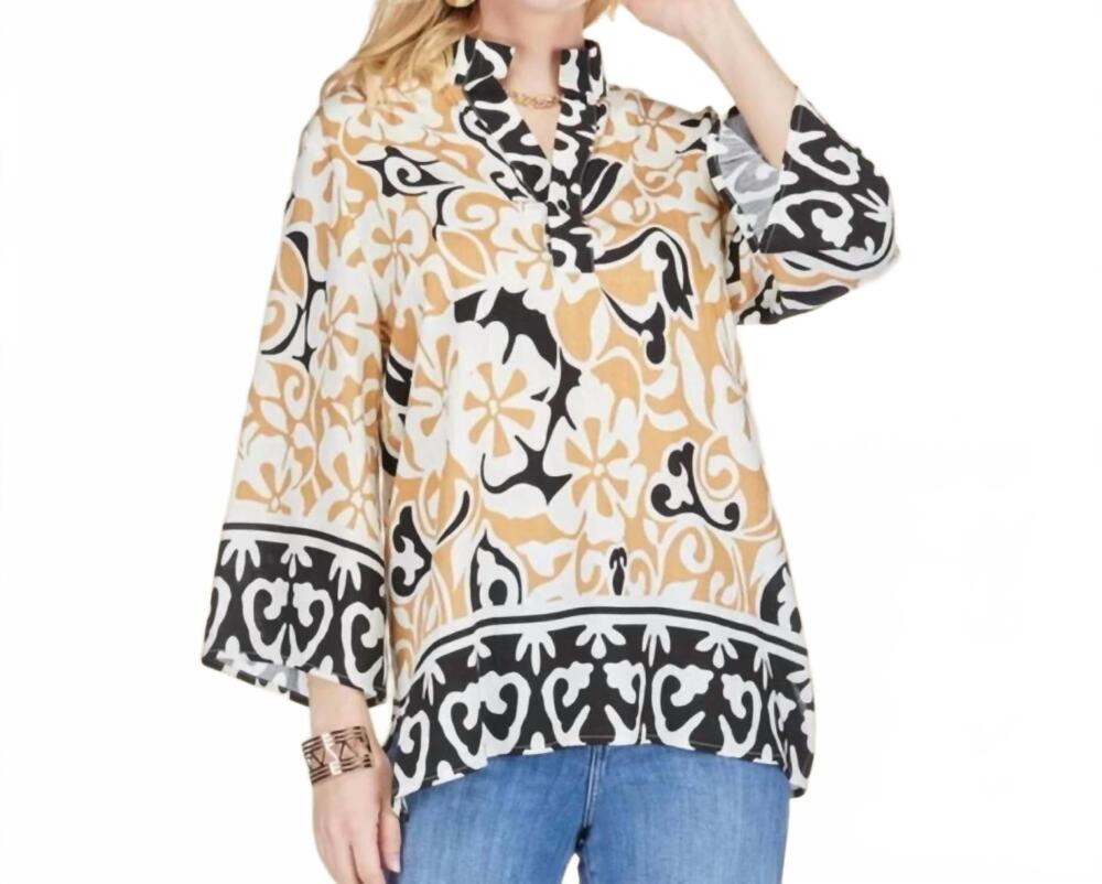 NEW JADE the isla ethnic border tunic in tan